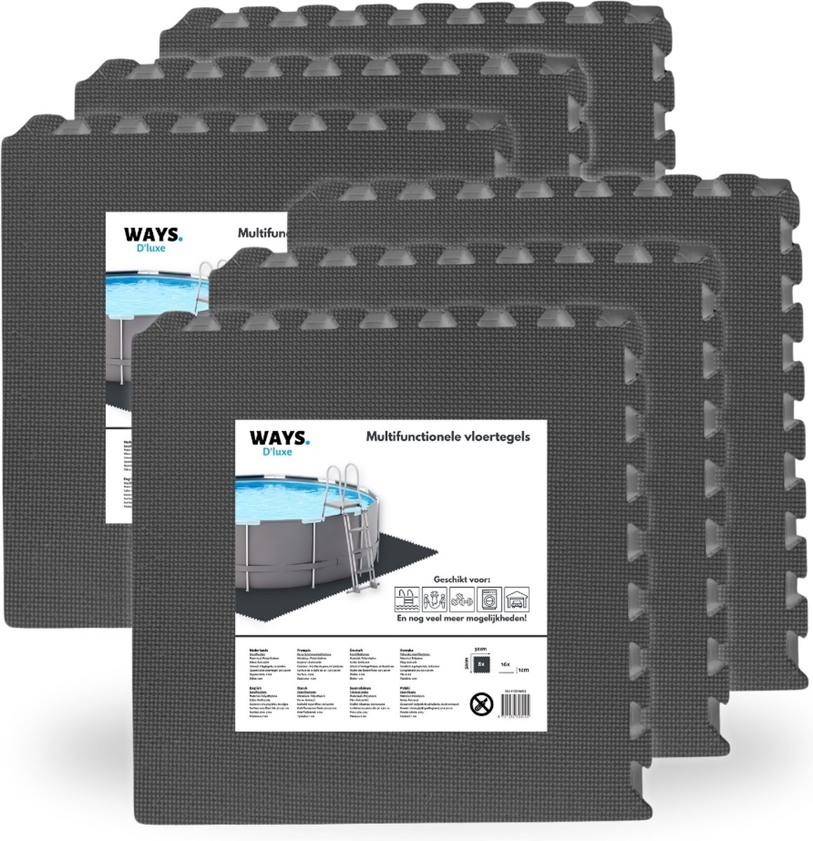 WAYS Dluxe - Voordeelpakket - Vloertegel - Antraciete zwembad tegels - 48 tegels - 50 x 50 cm - 12 m²